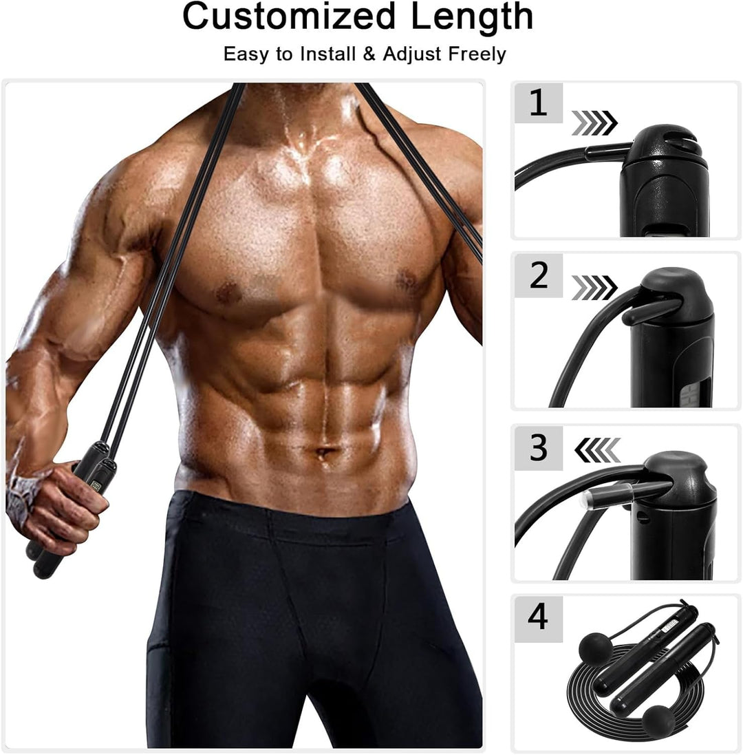 Jump Rope with LCD Counter - 2-in-1 Cordless & Corded Weighted Jump Rope with Steel Ball Bearings for HIIT, Boxing, Home Gym