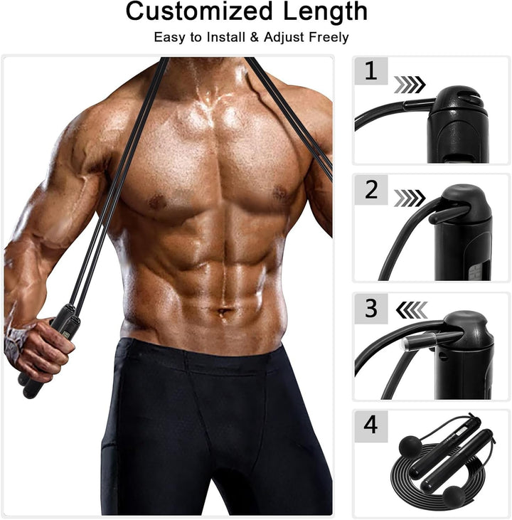 Jump Rope with LCD Counter - 2-in-1 Cordless & Corded Weighted Jump Rope with Steel Ball Bearings for HIIT, Boxing, Home Gym