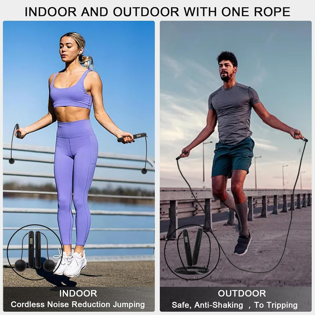 Jump Rope with LCD Counter - 2-in-1 Cordless & Corded Weighted Jump Rope with Steel Ball Bearings for HIIT, Boxing, Home Gym