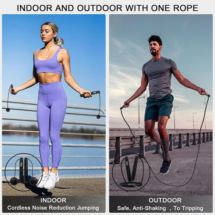 Jump Rope with LCD Counter - 2-in-1 Cordless & Corded Weighted Jump Rope with Steel Ball Bearings for HIIT, Boxing, Home Gym