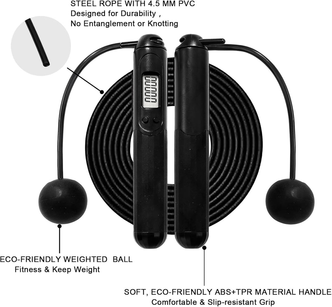Jump Rope with LCD Counter - 2-in-1 Cordless & Corded Weighted Jump Rope with Steel Ball Bearings for HIIT, Boxing, Home Gym