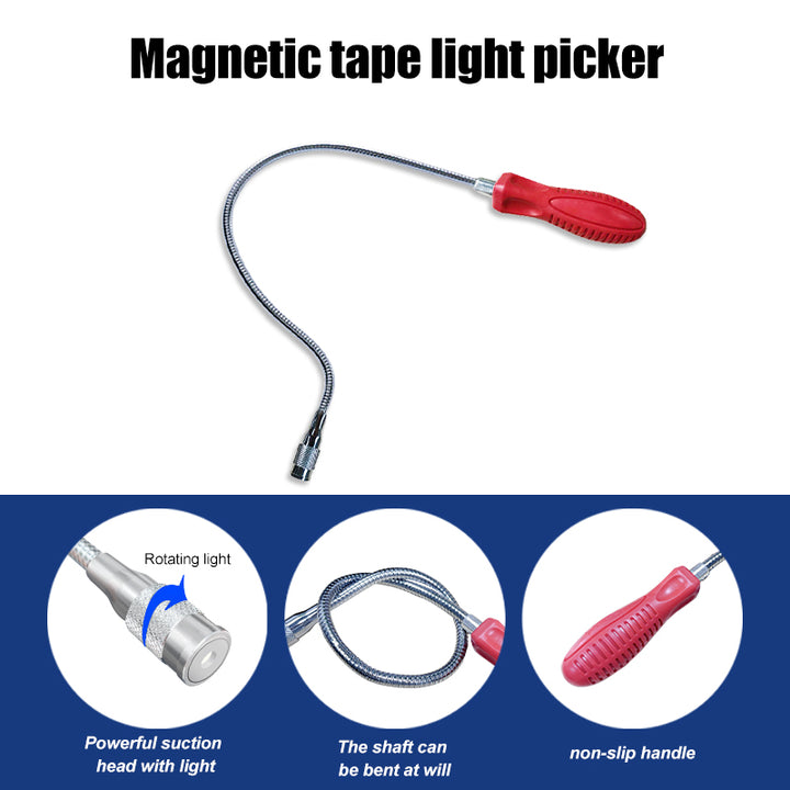 Magnetic tape light picker rotating light,shaft can be bent at will, non-slip handle