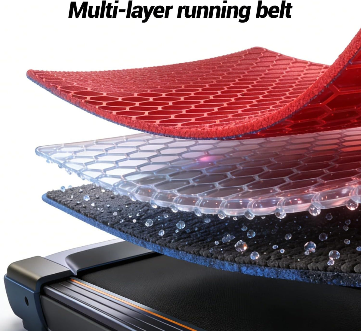 Multi-layer running belt treadmill with shock absorption cushioning