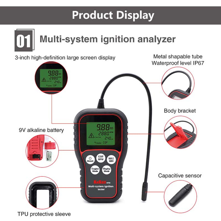 Multi-system Ignition Analyzer product display waterproof metal 9V alkaline battery body bracket TPU Protective sleeve 