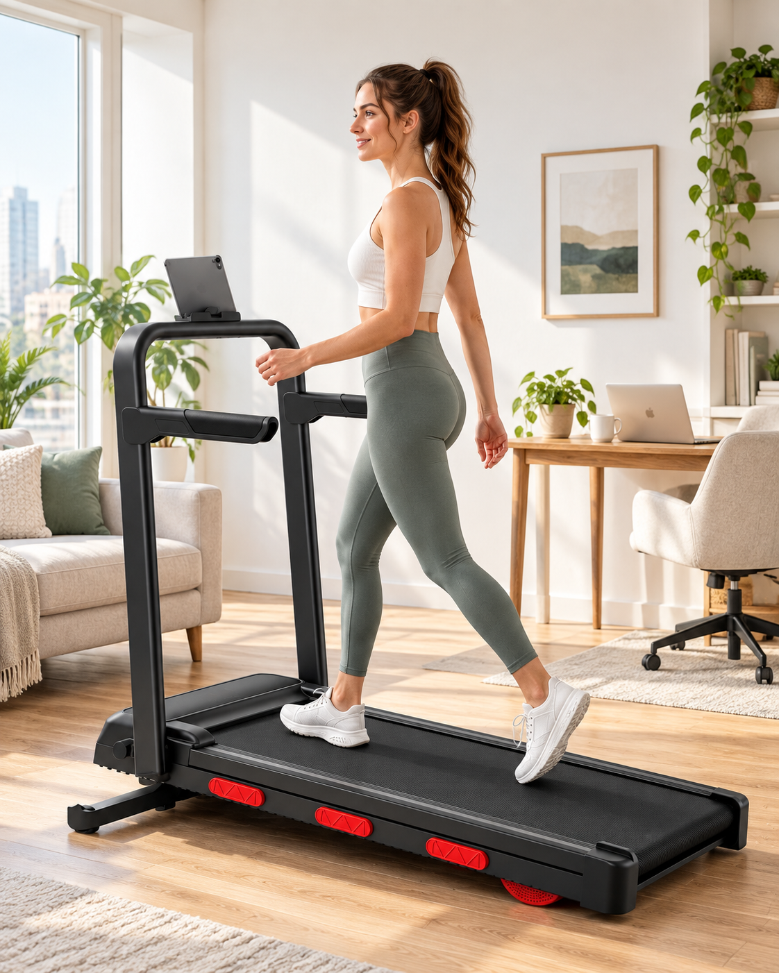 X9F auto-incline treadmill in a bright home office