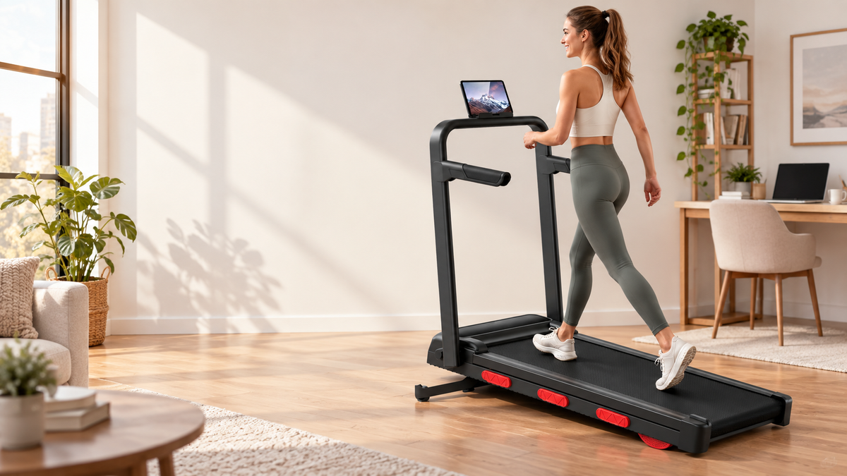 X9F auto-incline treadmill in a bright home office