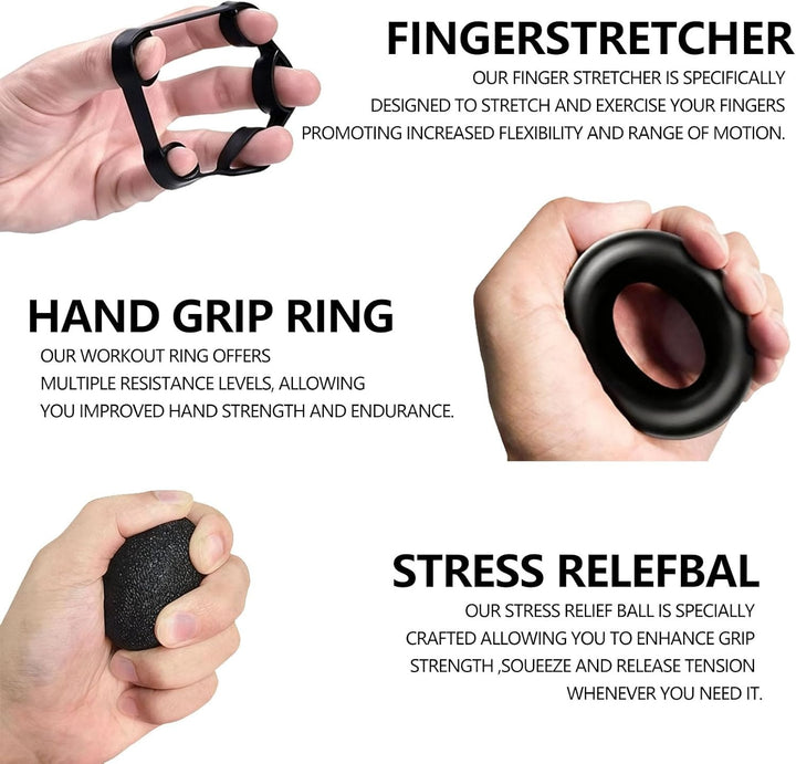 Grip Strength Trainer with Counter - 5-in-1 Adjustable Hand Gripper (11-132lbs), Finger Stretcher, Grip Ring & Stress Ball for Forearm Workout
