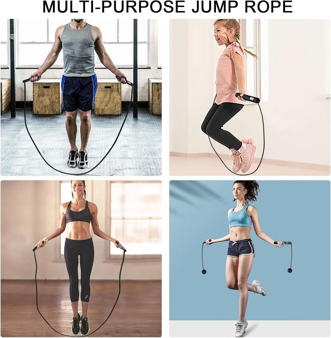 Jump Rope with LCD Counter - 2-in-1 Cordless & Corded Weighted Jump Rope with Steel Ball Bearings for HIIT, Boxing, Home Gym