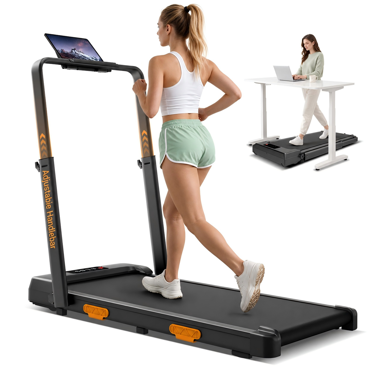 U16F foldable walking pad with adjustable handlebar in a living room