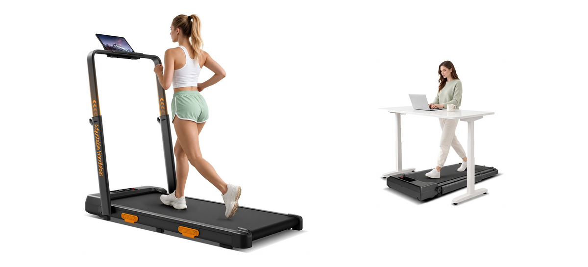 U16F foldable walking pad with adjustable handlebar, used for jogging and under a standing desk
