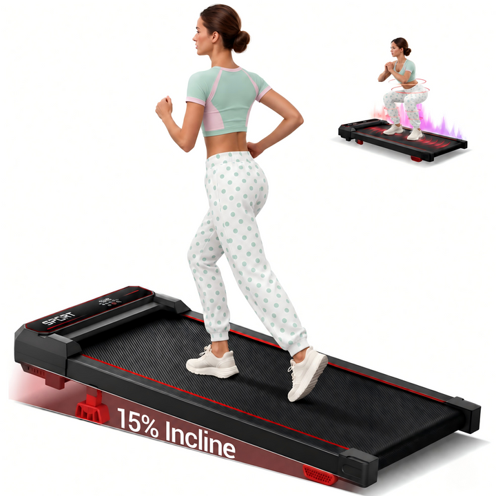 U19 folding walking pad with 15% incline in a living room