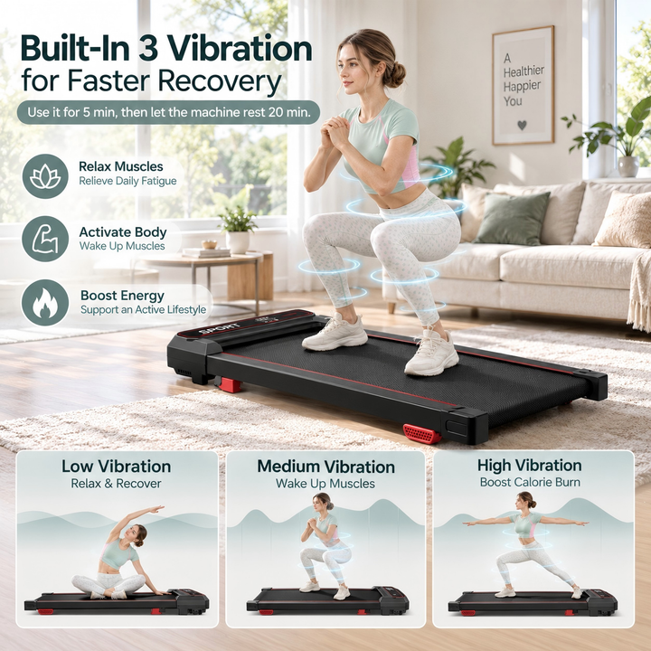 Built-in 3-level vibration on the U19 walking pad — low, medium and high