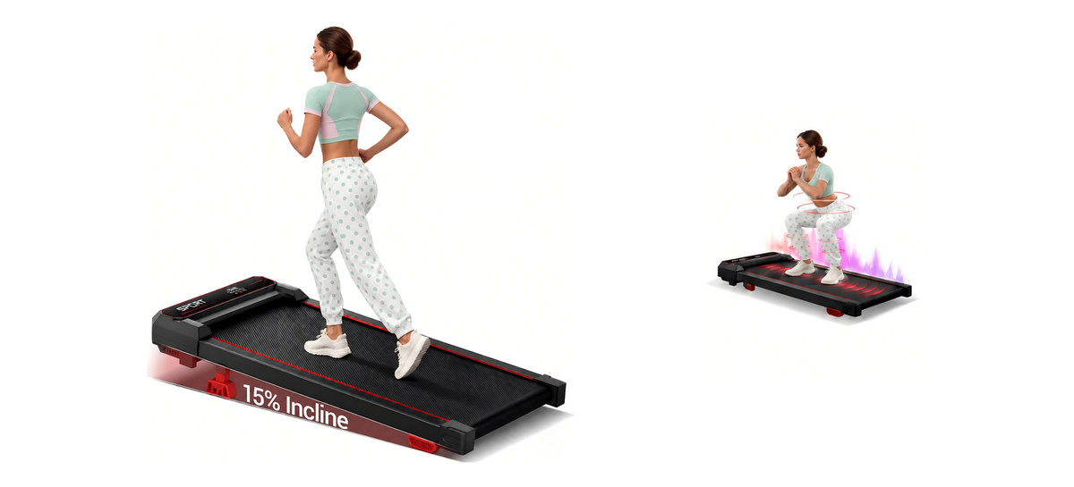 U19 folding walking pad with built-in vibration, shown in use