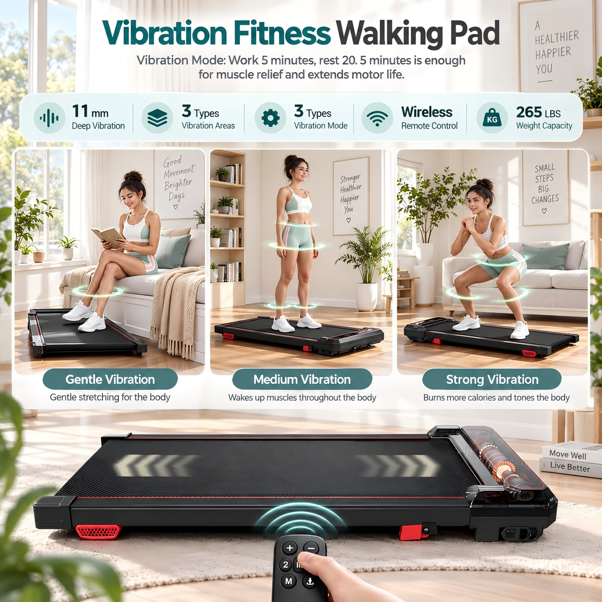11mm deep vibration across 3 zones and 3 modes on the U19F walking pad