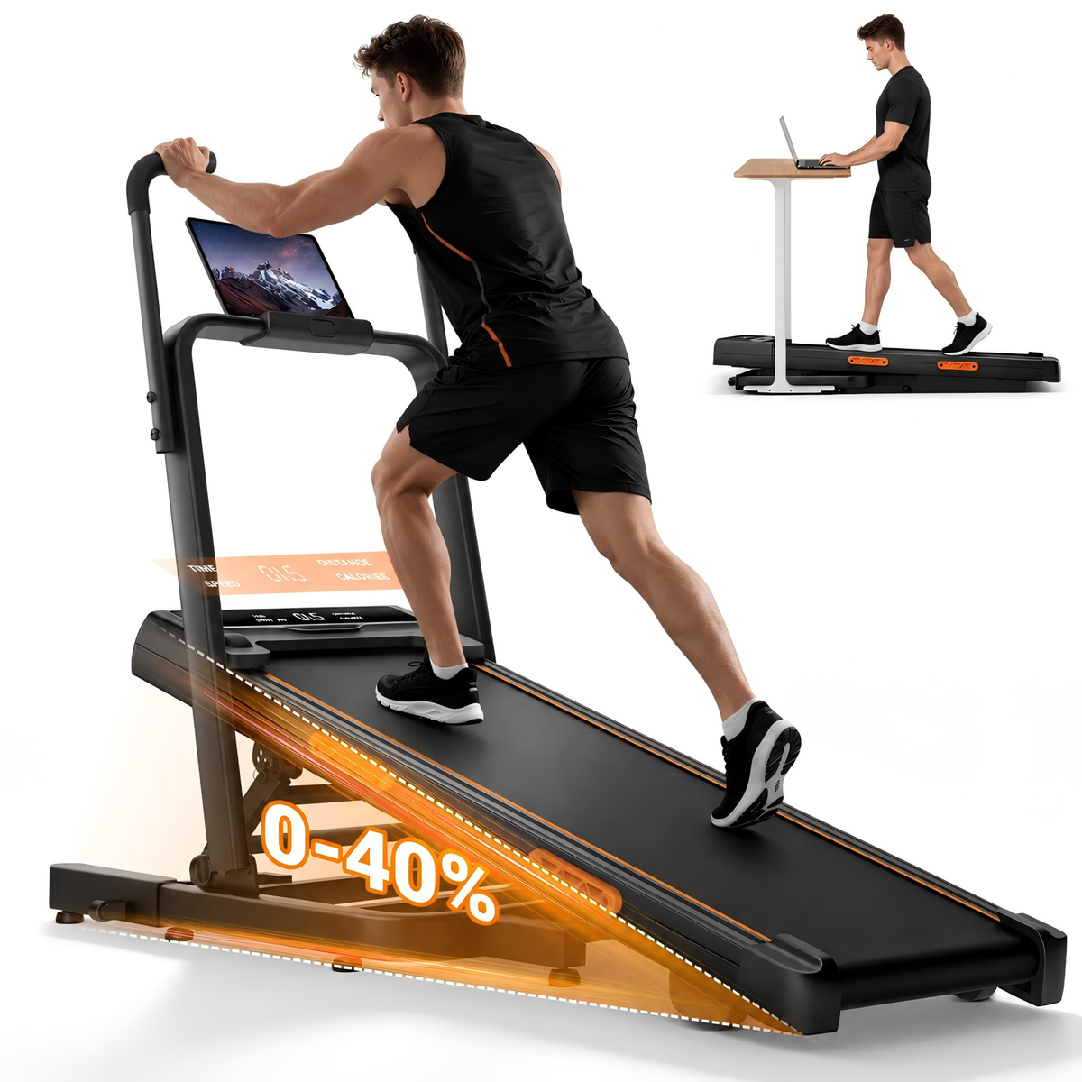 X5FD folding treadmill running at a 40% incline