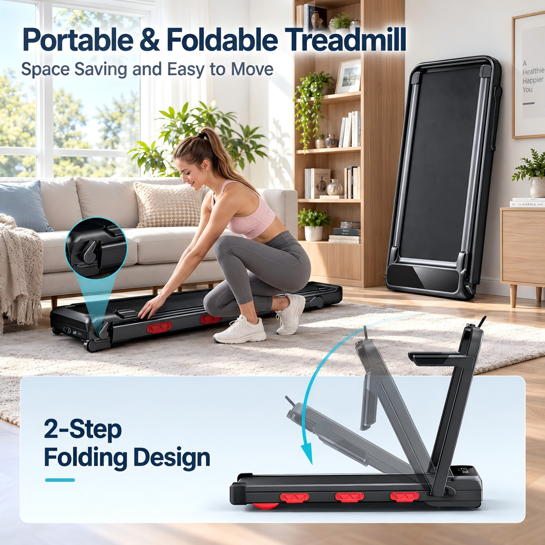 X9F walking pad folded in two steps for storage