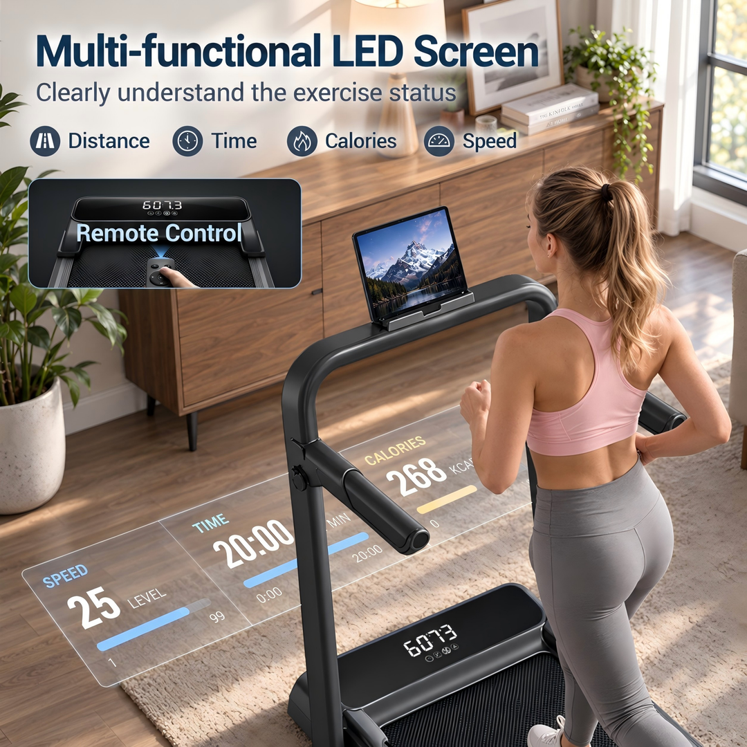 Multi-function LED screen and remote control on the X9F walking pad